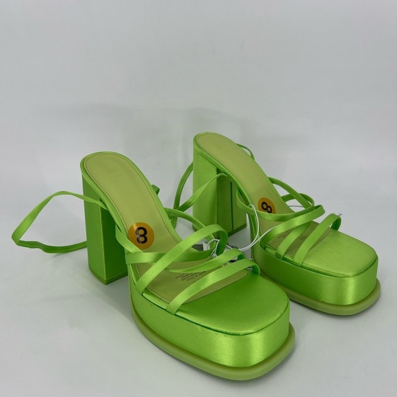 H&M Ultra Platform Satin Strappy Buckle Ankle Strap Sandals In Bright Green - Picture 2 of 6